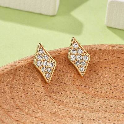 Rhombus Brass Micro Pave Clear Cubic Zirconia Stud Earrings for Women