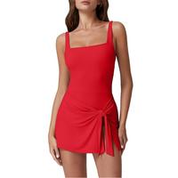QINSEN Square Neck Swim Dress for Women Tummy Control One Piece Swimsuit Wrap Bathing Suit