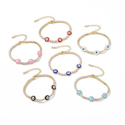 Enamel Evil Eye Link Bracelet with Clear Cubic Zirconia Tennis Chains for Women