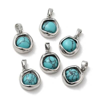 Synthetic Turquoise Brass Flat Round Charms