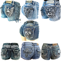 McBling Denim Shorts Y2K Mid Waist Skull Wing Cross Plus Stretch biker rocker vintage Rock rhinestone vaquera Embroidered str...
