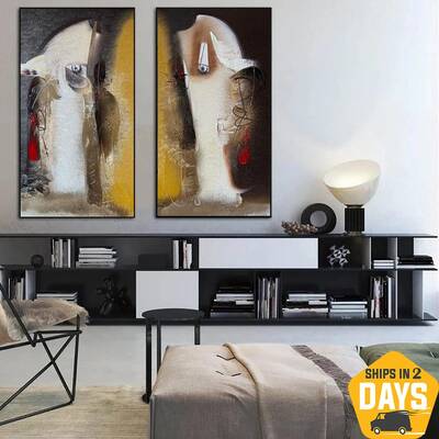 Abstract Colorful Set Of 2 Oil Painting Modern Textured Silhouettes Wall Art for Decor | BORED COUPLE 2P 31.4"x31.4"...