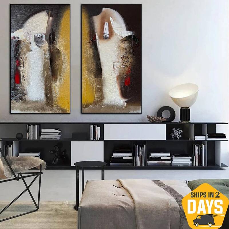 Abstract Colorful Set Of 2 Oil Painting Modern Textured Silhouettes Wall Art for Decor | BORED COUPLE 2P 31.4"x31.4"...