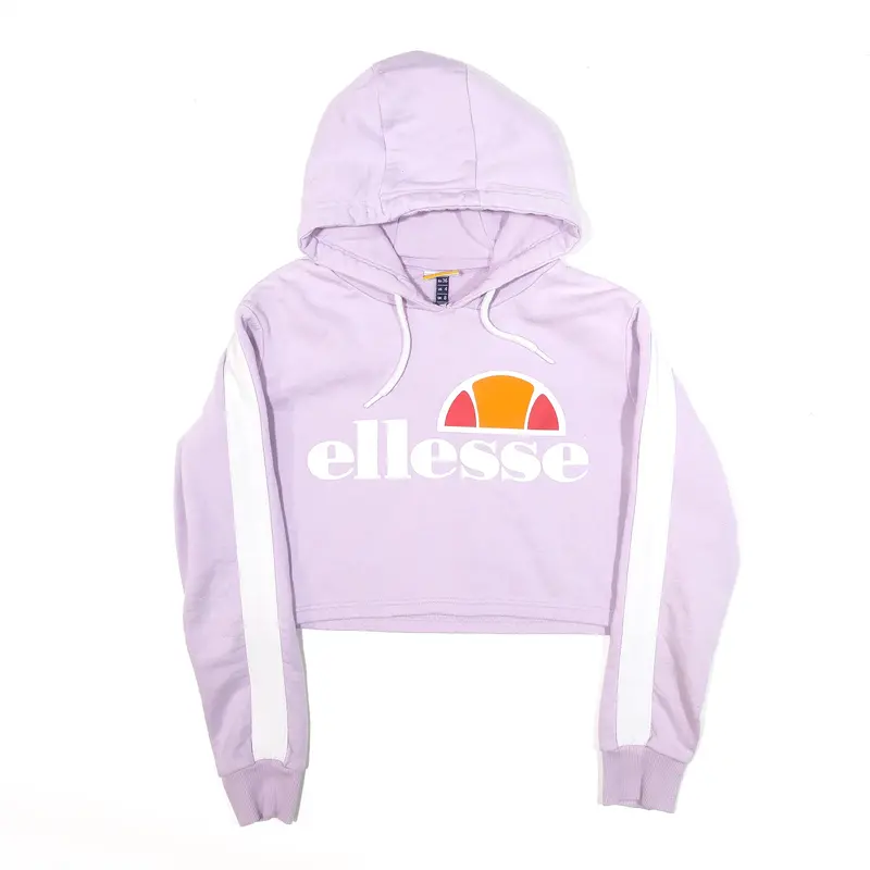 ELLESSE Cropped Sports Purple Pullover Hoodie Womens S