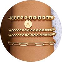 Sanfenly Gold Bracelets for Women, 14K Gold Plated Letter Initial Bracelet Stack Gold Stretch Bead Ball Bracelets Stackable B...