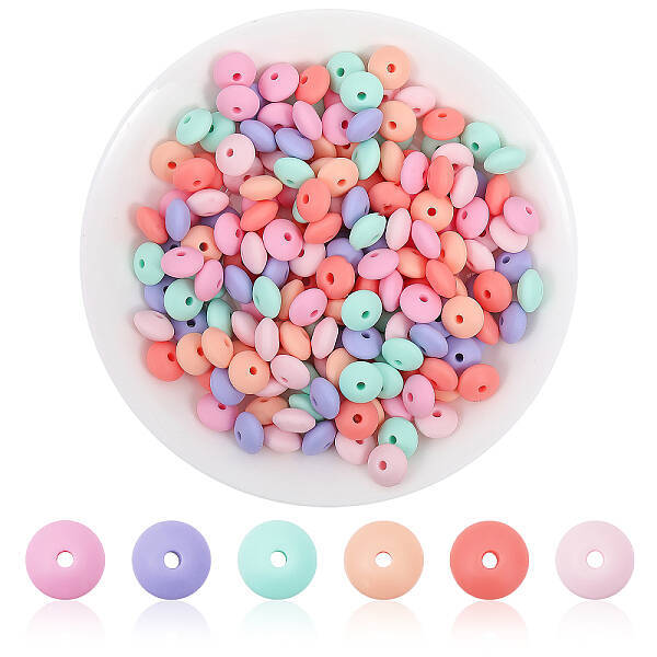 180Pcs 6 Colors Rondelle Food Grade Eco-Friendly Silicone Abacus Beads