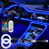 Interior Car LED Strip Lights, RGB USB Car Ambient Lighting with Fiber Optic, EL Wire Car Accessories (2 in 1)