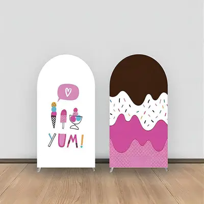 Aperturee White Pink Yum Ice Cream Double Sided Arch Backdrop | Chiara Wall Backdrop Diy | Custom Chiara Arched Covers | Diy ...
