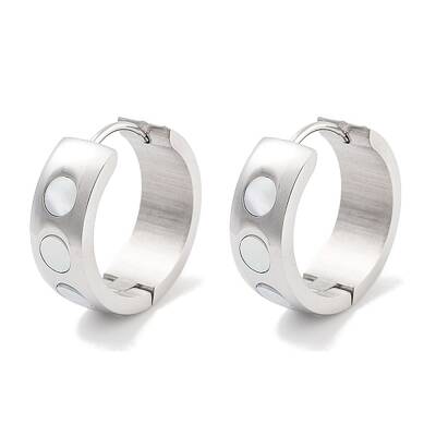 304 Stainless Steel & Natural Shell Huggie Hoop Earrings for Women