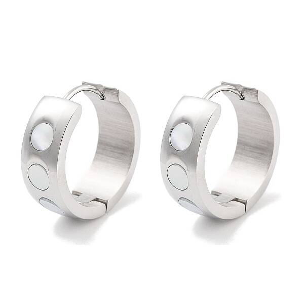 304 Stainless Steel & Natural Shell Huggie Hoop Earrings for Women