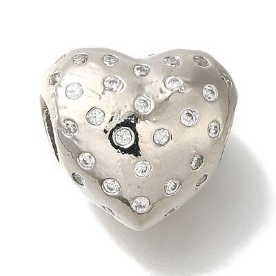 Heart Rack Plating Brass Micro Pave Clear Cubic Zirconia Beads
