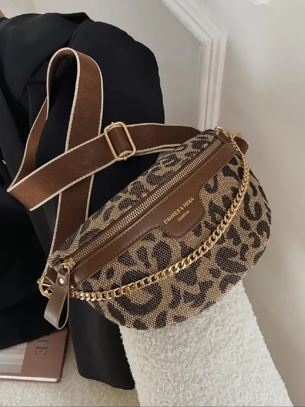 Women's Fashion Leopard Pattern Fanny Pack, Casual Versatile Zipper Chest Bag for Daily Used, Trendy All-match Sling Bag, Wai...