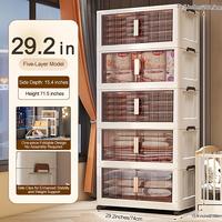 5-Tier Storage Box with Wheels | Transparent Front Storage Box with Lock | Large Stackable Container for Clothes and Toys | B...