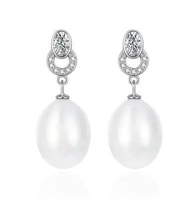 Agato Elegant Silver Earrings with Zirconia and Pearls AGT-E096PW-P
