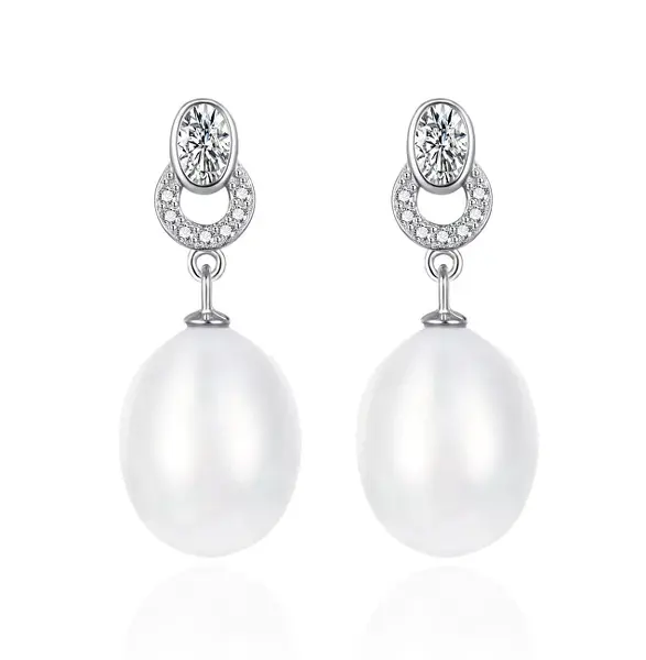 Agato Elegant Silver Earrings with Zirconia and Pearls AGT-E096PW-P