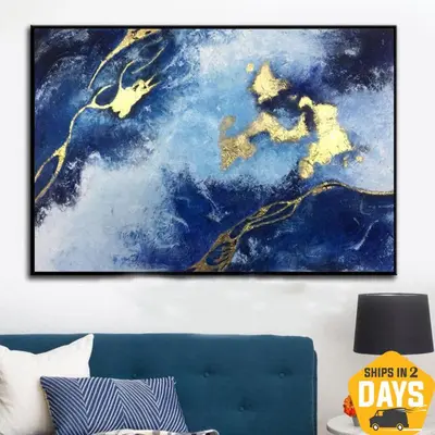 Original Abstract Acrylic Paintings On Canvas Gold Leaf Painting Contemporary Abstract Painting | WATER ELEMENTS 40"x60&...