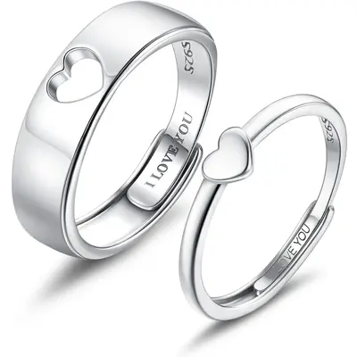 MILACOLATO Matching Rings for Couples 925 Sterling Silver Matching Heart Promise Rings I Love You Engagement Wedding Ring Set...