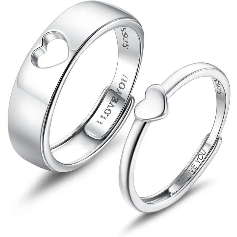 MILACOLATO Matching Rings for Couples 925 Sterling Silver Matching Heart Promise Rings I Love You Engagement Wedding Ring Set...