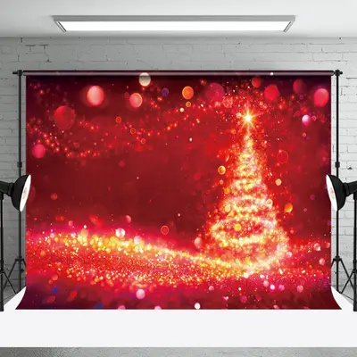 Aperturee Dazzling Red Gold Bokeh Christmas Tree Star Backdrop - Aperturee