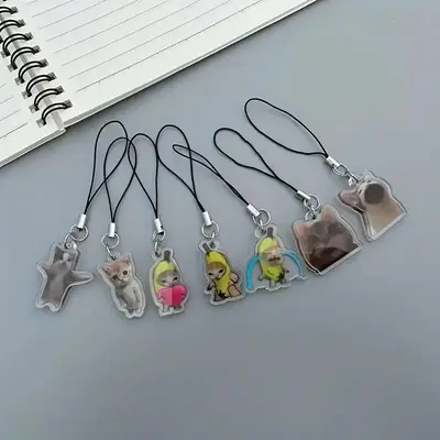 Cute Cat Theme Phone Charm, Cartoon Animal Phone Decoration, Random Mobile Phone Pendant Ornament for Daily Use