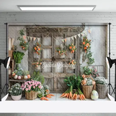Country Grey White Wall Floral Door Easter Backdrop - Aperturee