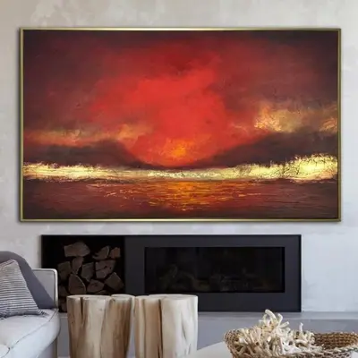 Abstract Oil Painting Oversized Abstract Paintings On Canvas Red Painting Gold Leaf Painting Original Modern Art | FIRE SKY