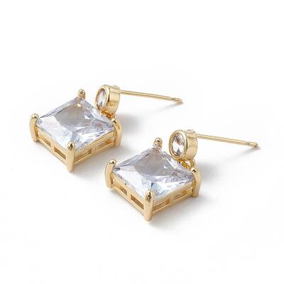Clear Cubic Zirconia Square Dangle Stud Earrings