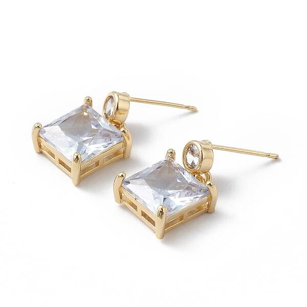 Clear Cubic Zirconia Square Dangle Stud Earrings