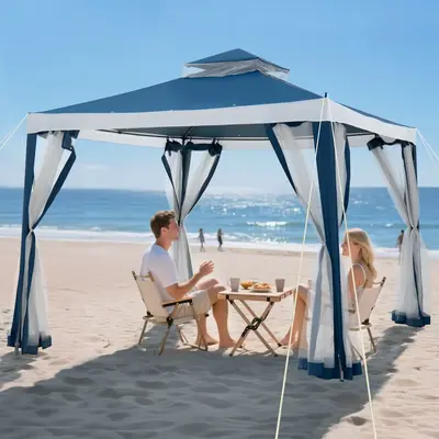 SUNJOY 10x10 Soft Top Gazebo with Mosquito Netting - Navy & White