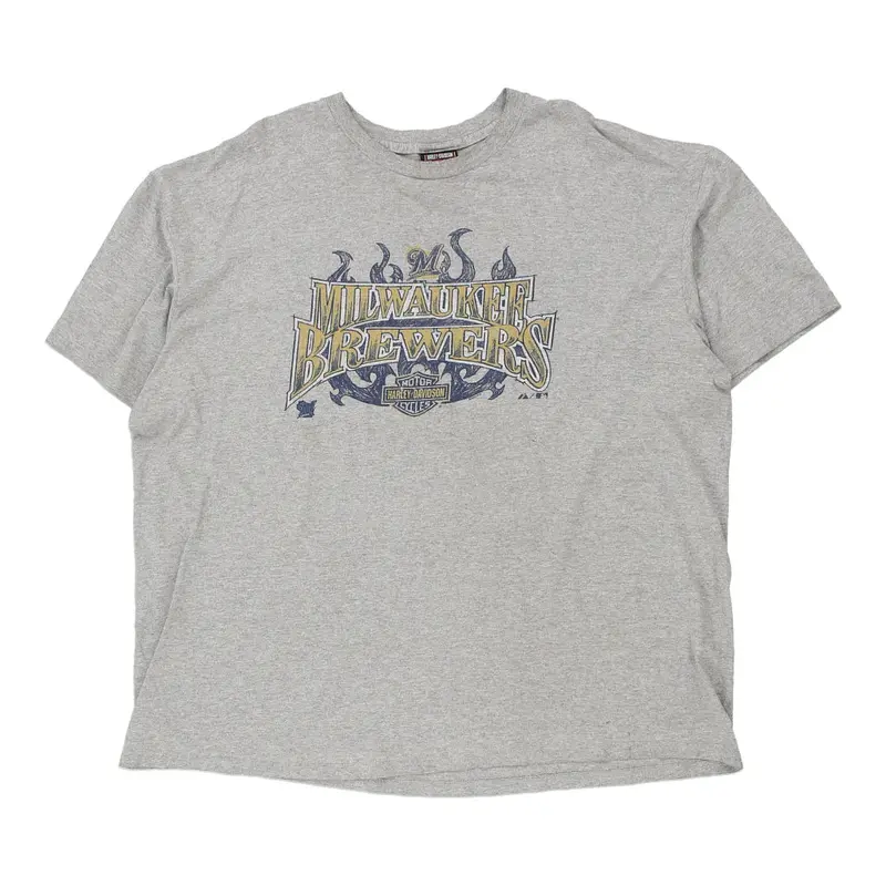 Milwaukee Brewers Harley Davidson MLB T-Shirt - 2XL Grey Cotton