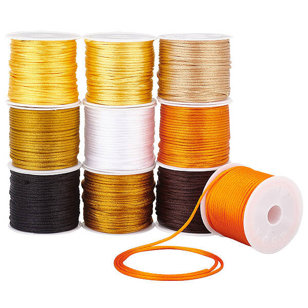10 Rolls 10 Colors Round Polyester Rattail Satin Cord