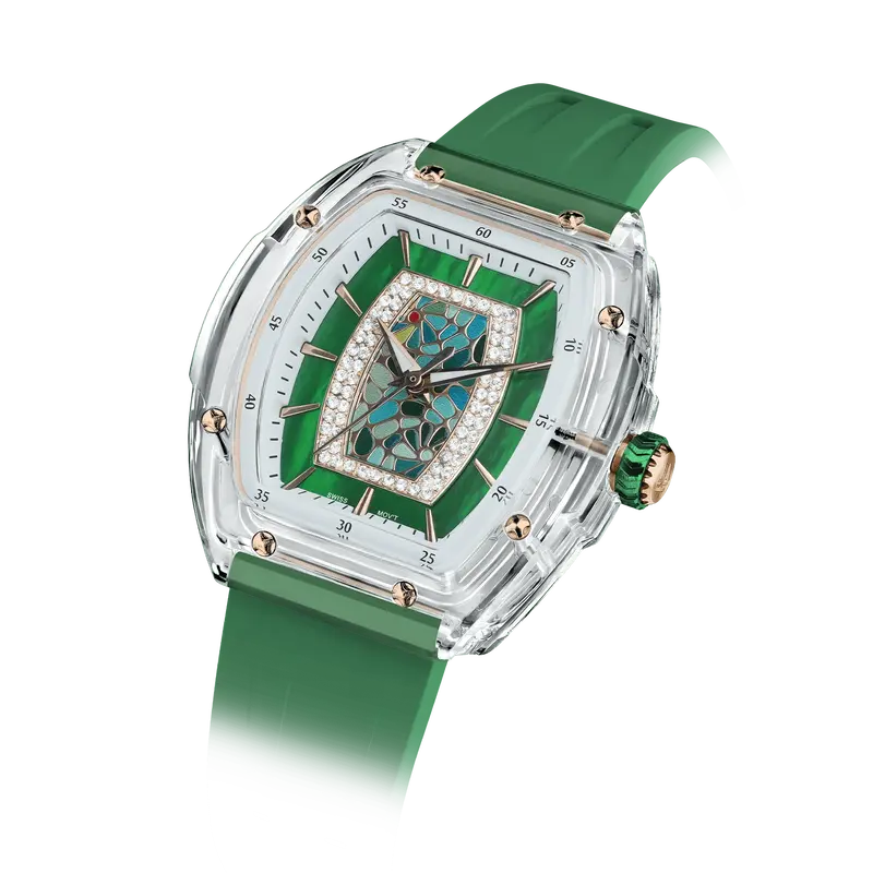 TSAR BOMBA Women's Quartz Watch | Green | Swiss Movement Wristwatch | Cubic Zirconia Mother of Pearl Dial | Waterproof Sapphi...
