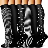 Patchwork Print Compression Socks, 6 Pairs Casual Comfy Breathable Sports Socks for Running Jogging Hiking, Men & Women Socks...