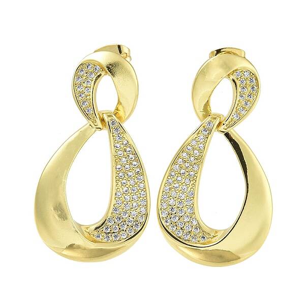 Teardrop Brass Clear Cubic Zirconia Dangle Stud Earrings