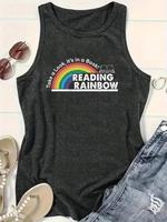 Women's Letter & Rainbow Print Round Neck Tank Top, Trendy Casual Sleeveless Top for Daily Wear, Ladies All Seasons Outfit