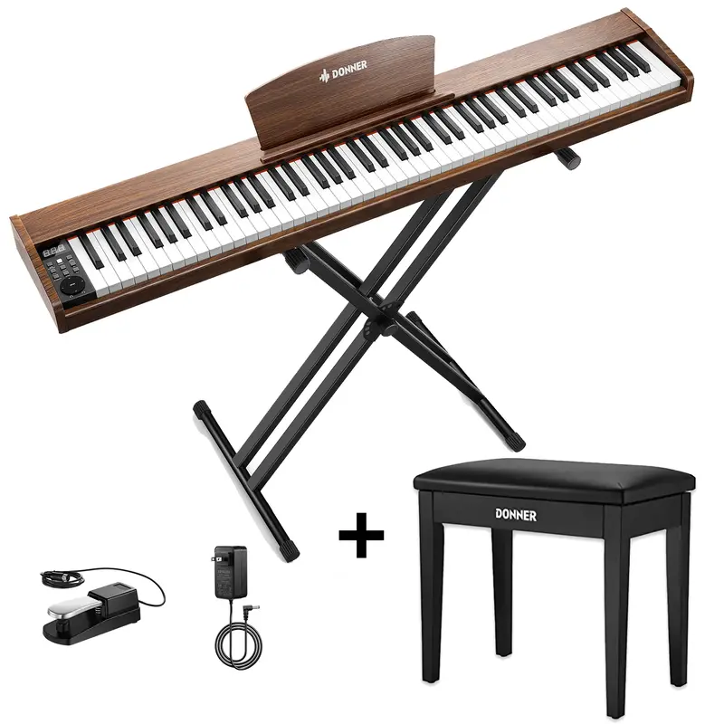 Donner DEP-1S Beginner Digital Piano Kit - Antique Brown / Piano+Black Bench