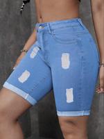 Women's Distressed Denim Shorts, Fashion Casual Ripped Short Jeans for Daily Wear, Ladies Bottoms for Summer