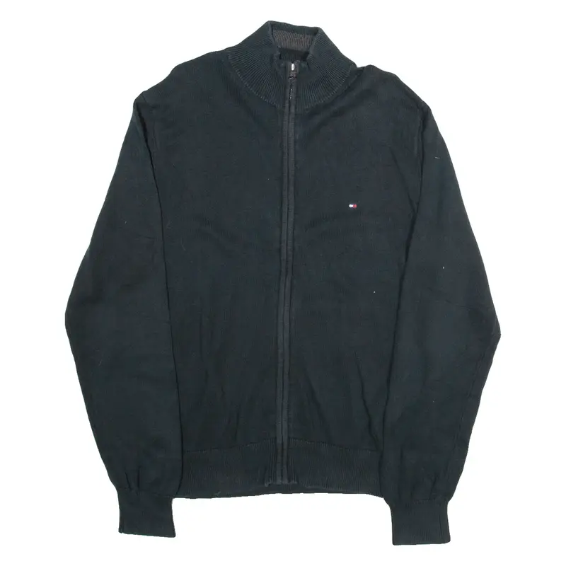TOMMY HILFIGER Premium Cotton Mens Cardigan Blue Tight Knit L