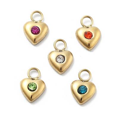Heart 304 Stainless Steel Rhinestone Charms
