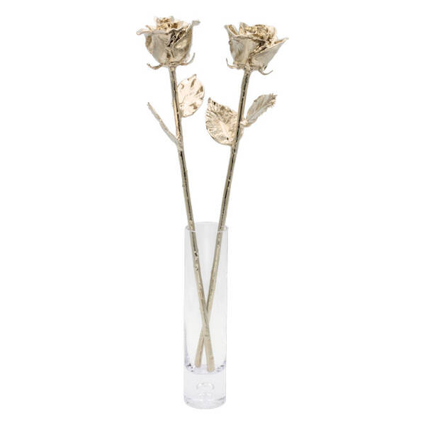 Two 17 20th Anniversary Platinum Dipped Roses in Vase