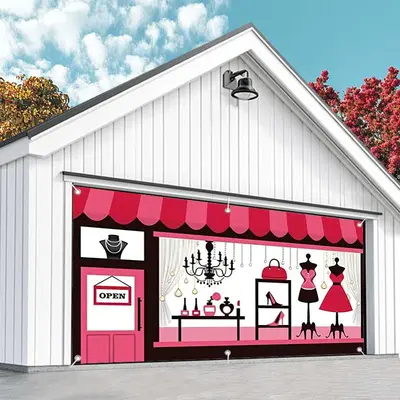 Aperturee Pink Girl Boutique Store Birthday Garage Door Banner