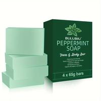 BULUBIU Refreshing Peppermint Soap Bar for Face, Body & Shaving | 4-Pack Gentle Cleansing Bars (65g Each)