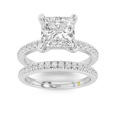 Aurelia Lab Grown Princess Cut Diamond Engagement Ring with the BonBon Half Coverage Wedding Band | 14K White Gold 2 5/8 ct. ...