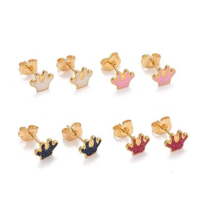 304 Stainless Steel Enamel Stud Earrings