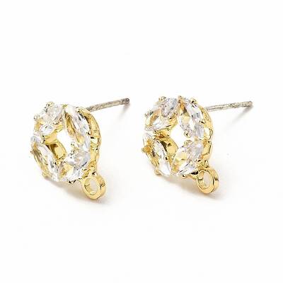 Brass Micro Pave Clear Cubic Zirconia Stud Earring Findings
