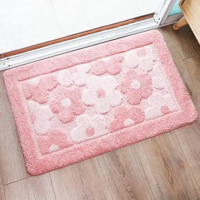 Flower Pattern Bathroom Rug for Living Room Decor, 1 Count Microfiber Soft Welcome Door Mat, Rugs for Bedroom, Home Decor Cut...