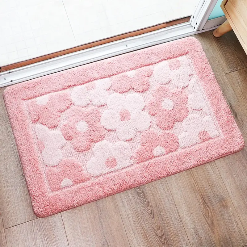 Flower Pattern Bathroom Rug for Living Room Decor, 1 Count Microfiber Soft Welcome Door Mat, Rugs for Bedroom, Home Decor Cut...