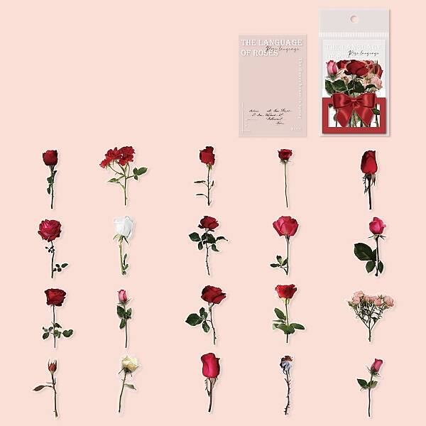 20Pcs Vintage Flower PET Self-Adhesive Stickers