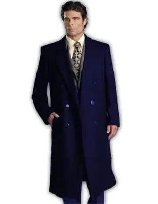 Mens Overcoat -Mens Long Wool Topcoats- Topcoat For Men-Mens Double breasted Overcoat - Navy Blue Double breasted Coat