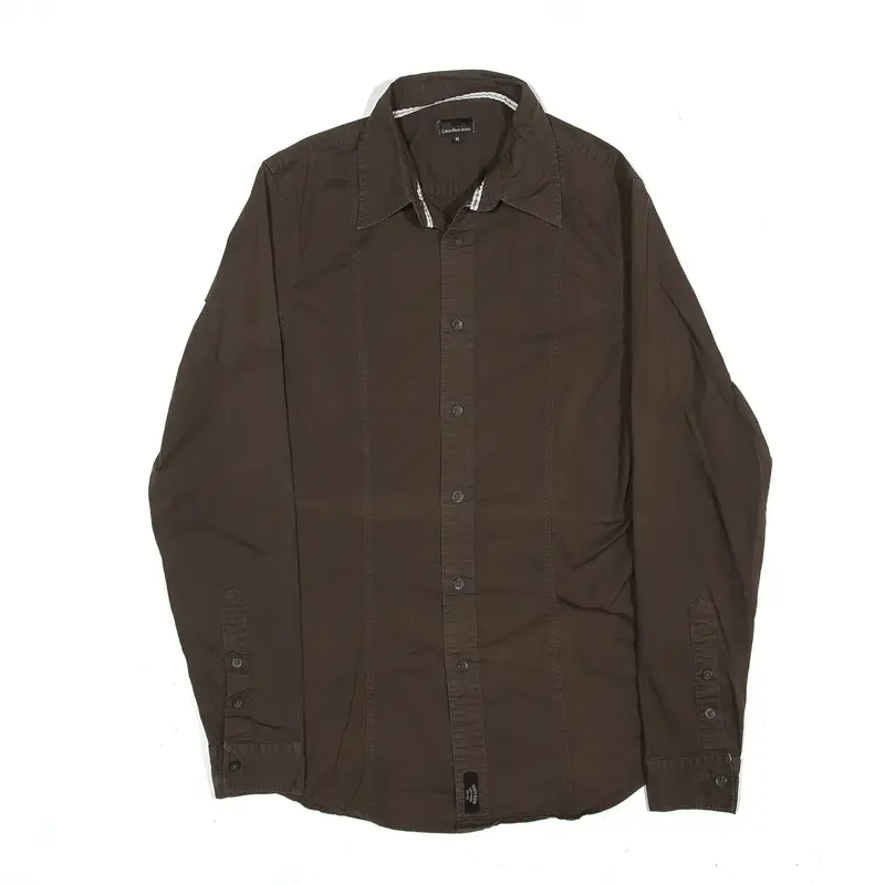CALVIN KLEIN Plain Shirt Brown Long Sleeve Mens M